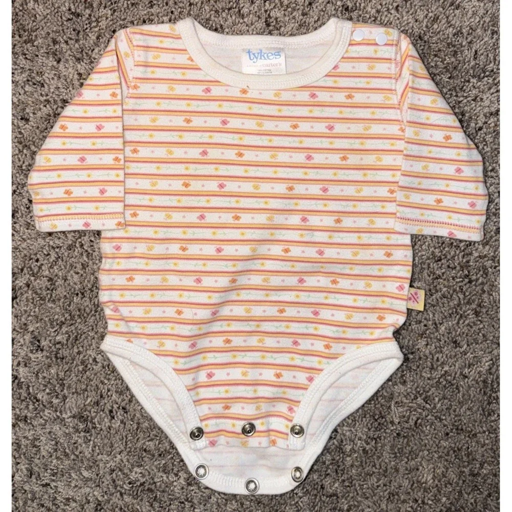 Vintage Tykes Carter's Newborn‎ Baby Bodysuit Pastel Stripe Floral Snap Small